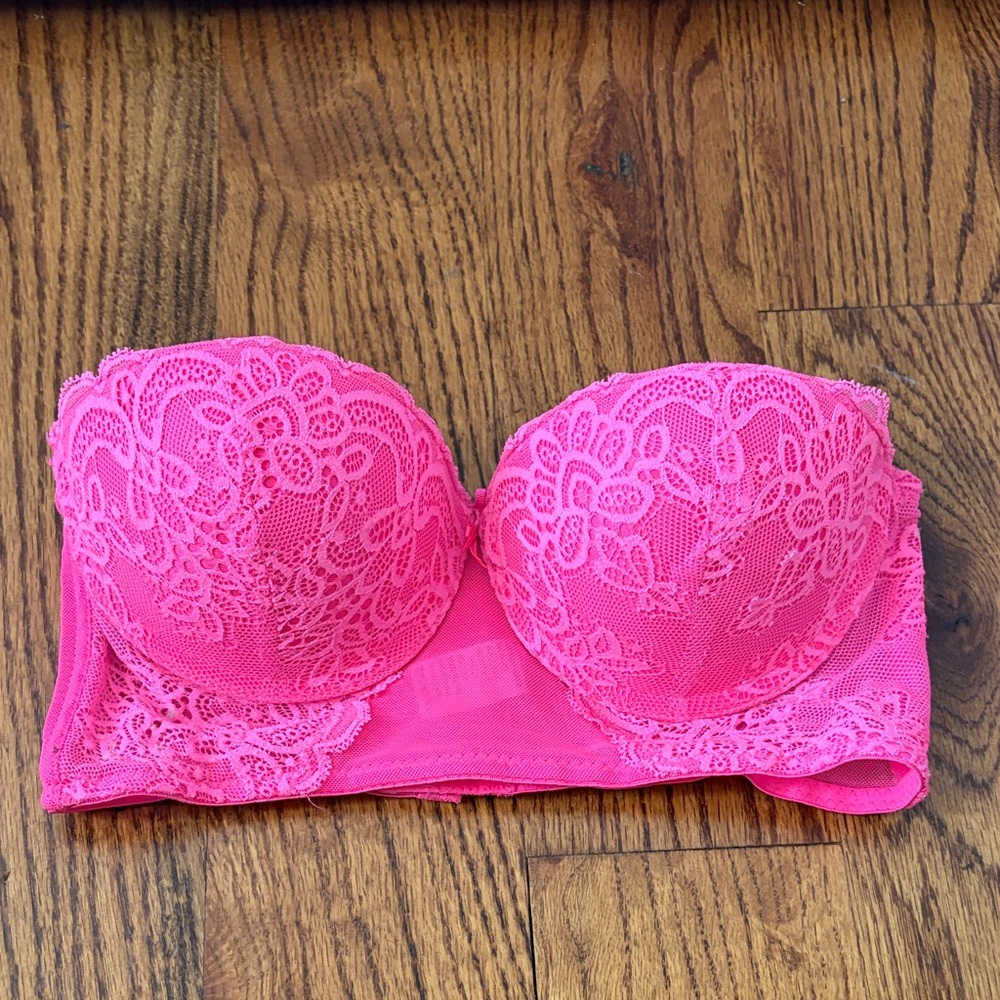 Pink Lace Strapless Bra Size 34B
